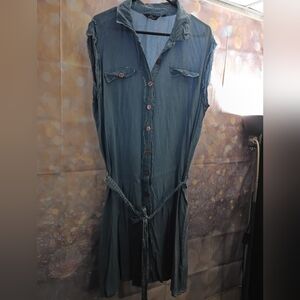 Sleeveless Denim Button-Up Dress